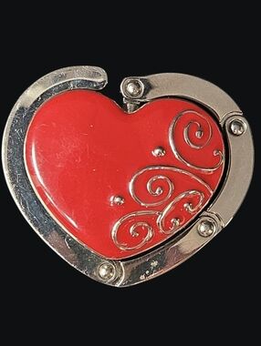 Ruby Red Enamel Heart Hang 'Em High Foldable Purse Hook Hanger